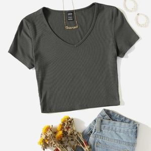 🎈2/$10 SHEIN V-neck Rib-Knit tee